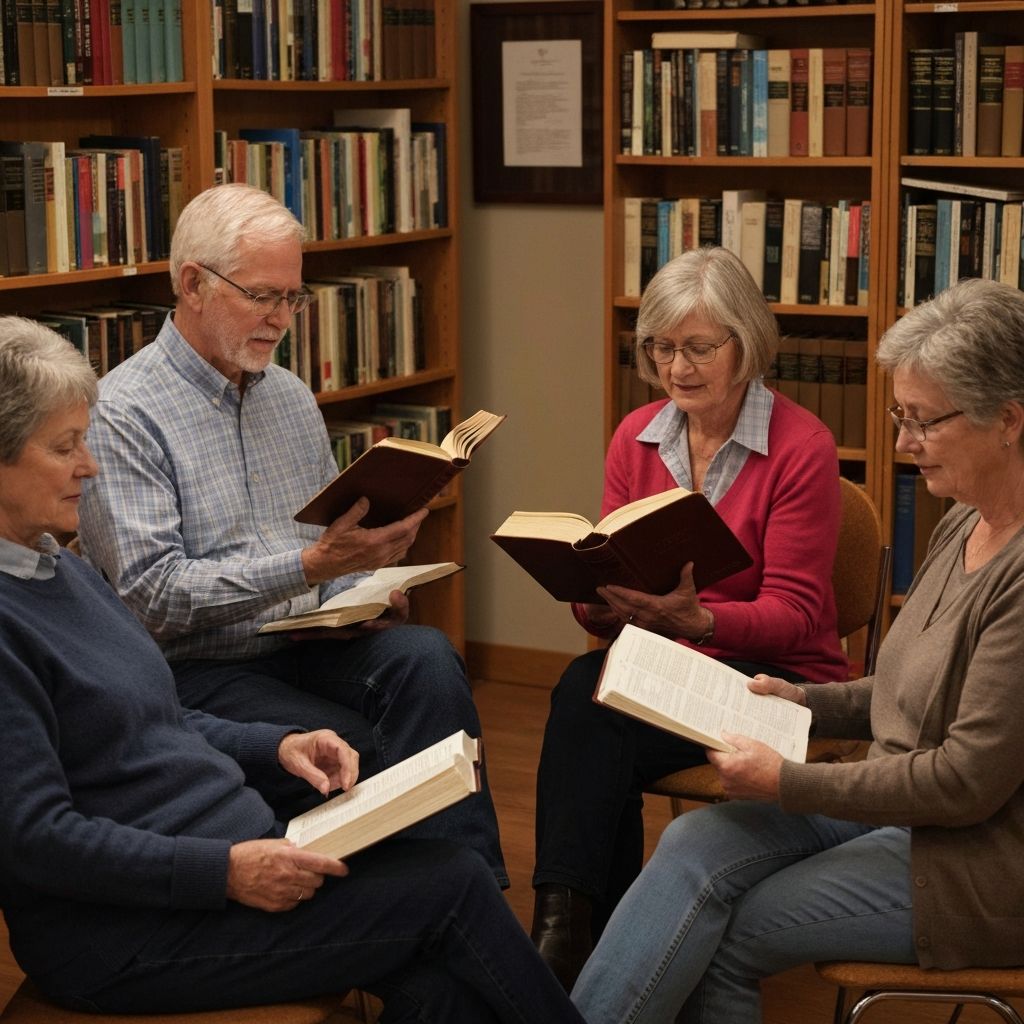 Adults gathered for Bible study and faith formation