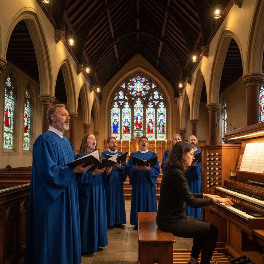 All Saints choir singing in blue robes