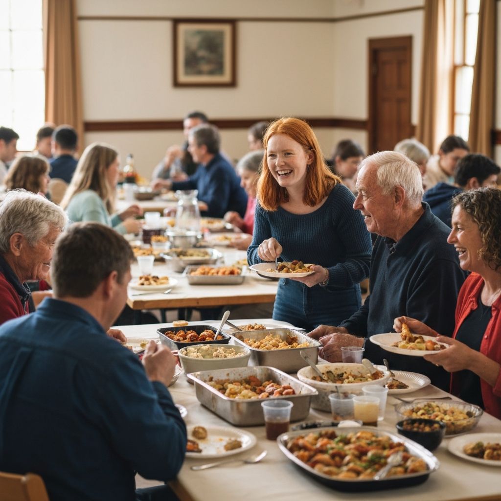 Congregation sharing a community fellowship meal
